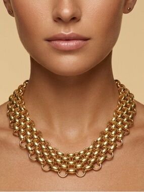 Gold Plated Panther Chunky Link Necklace On Stainless Steel Womens Jewelry